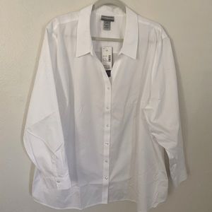 CATHERINE’S 3X white no-iron blouse long-sleeve V-neck NWT
